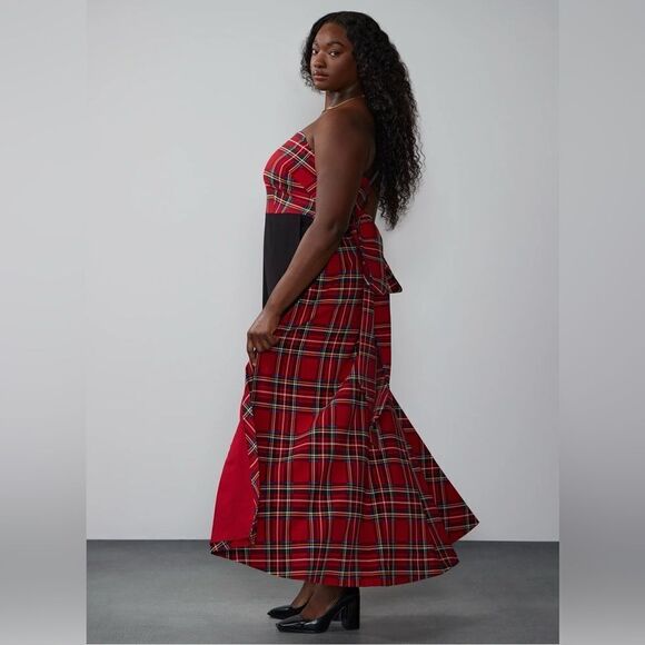 New York & Company Tartan Bow Waist Train Jumpsuit-Size 2X - Picture 3 of 9
